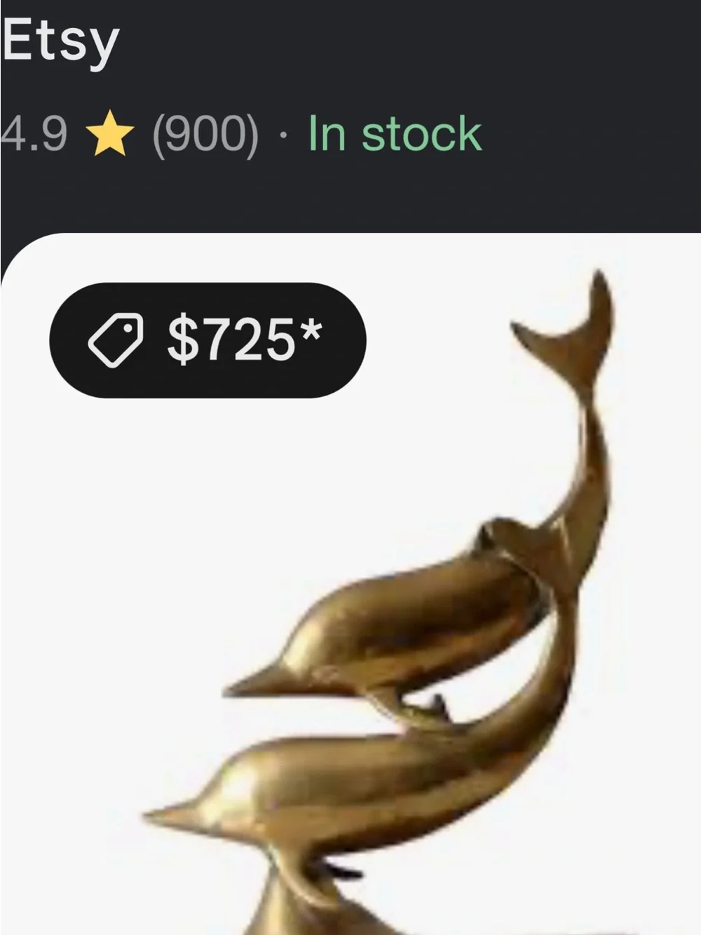 Mid Century Golden Brass Dolphin Duo Sculpture Tall!